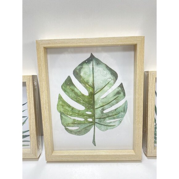 Sealed Set of 3 Leaves Botanical Leaf Minimalist Photo Wooden Frames Art New - Picture 3 of 11
